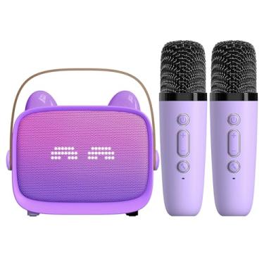 Imagem de Jectse Máquina de karaokê Infantil Com Redução de Ruído Duplo, Luzes Multicoloridas, 5 Modos de Som, 2 Microfones para Smartphone, BT 5.3 de Longa Distância, 2-3 Horas de Reprodução, (PURPLE)