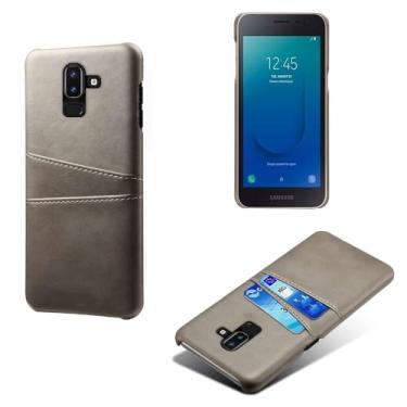 Imagem de Capas Compatível com Samsung Galaxy J8 2018,Caso de couro PU-Tampa de telefone a prova de choque com 2 slots de cartão,Proteção anti-impressão digital e anti-gota-Grey