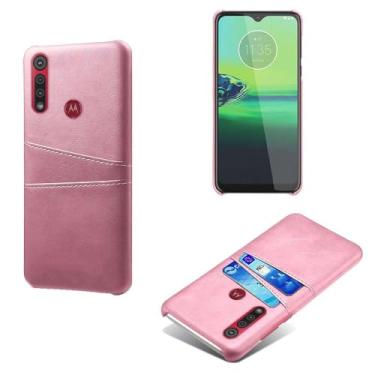 Imagem de Capas Compatível com MOTO One MACR0,tampa protetora de couro falso,design de saco de cartão com 2 fendas de cartão atrás,proteção anti-impressão digital e anti-gota-Pink