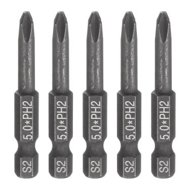 Imagem de HARFINGTON 5 peças de chave de fenda Phillips número 2 PH2 1/10.2 cm, haste sextavada, 50 mm de comprimento, haste de 0,5 cm, brocas magnéticas, chave de fenda S2 de aço, ferramenta elétrica, preta