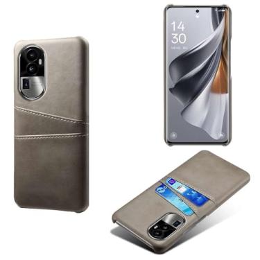 Imagem de Capas Compatível com OPPO RENO 10 PRO+,tampa protetora de couro falso,design de saco de cartão com 2 fendas de cartão atrás,proteção anti-impressão digital e anti-gota-Grey