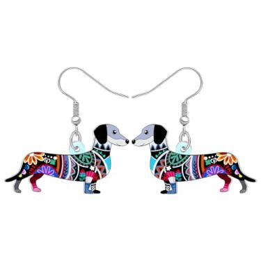 Imagem de DALANE Brincos pendentes de acrílico fofo de dachshund com estampa de mandala divertida, joias boêmias, presentes de cachorro Weiner para amantes de cães, mulheres, mães, donas de filhotes de animais