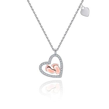 Imagem de AREH Colar de coração com pés de bebê, presentes essenciais para mãe nova, mãe, presente de gravidez para mães de primeira viagem, Metal, Zircônia cúbica