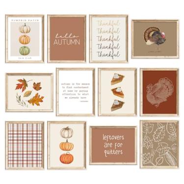 Imagem de FYSUIMU 12 peças de arte de parede de outono, boêmio, dia de Ação de Graças, peru, abóbora, folha de bordo, pôster estético para decoração de parede sazonal para o outono, casa, escritório, escola
