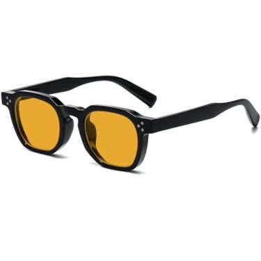Imagem de AIEYEZO Óculos de sol retrô para mulheres, masculinos, quadrados, grossos, emoldurados, modernos, vintage, óculos de sol, Preto/laranja, MM