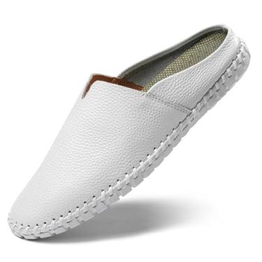 Imagem de LUODENGLANG Mocassim Masculino Slip-On, Mules, Tamancos, Chinelos De Couro Feitos À Mão, Costurados À Mão, Sapatos Casuais Sem Salto Para Homens, Respiráveis, Confortáveis, Macios, Brancos, 48 M 12