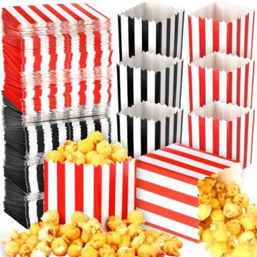 Imagem de Maitys Pacote com 200 mini caixas de pipoca para festa, 473 ml, caixas de pipocas listradas, recipiente de papelão 7,6 x 9,9 cm para noites de cinema, home theater, carnaval, aniversário, casamento