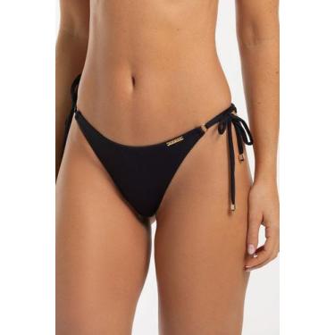 Imagem de Calcinha Biquíni com Laço e Argola Lisa - Cor De Cacau, M, Preto