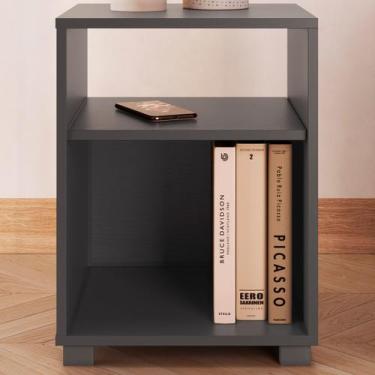 Imagem de Mesa de Cabeceira Siena 2 Prateleiras Grafite - Completa Móveis, Cinza