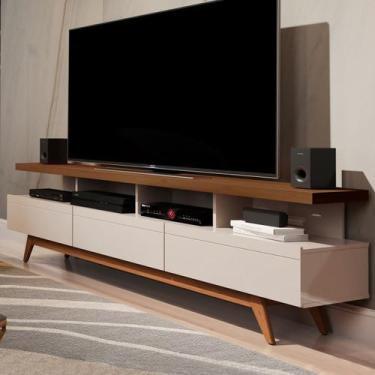 Imagem de Rack para TV Até 72 Polegadas Porto Belo 3 Gavetas Off White/Freijo - 