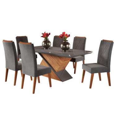 Imagem de Mesa de Jantar 6 Lugares Hanói com Vidro Mel/Cinza/Grafite - Panorama 
