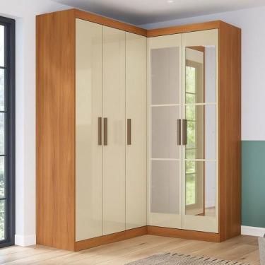 Imagem de Guarda-Roupa Solteiro Modulado Paris 5 Portas com Espelho Cinamomo/Off