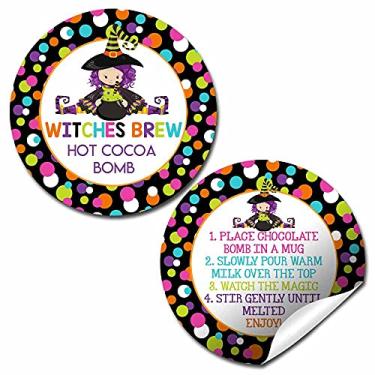 Imagem de Fun & Bright Witches Brew Happy Halloween Tema Hot Cocoa Bomb Etiquetas adesivas, total de 40 adesivos circulares de 5 cm (20 conjuntos de 2) por AmandaCreation