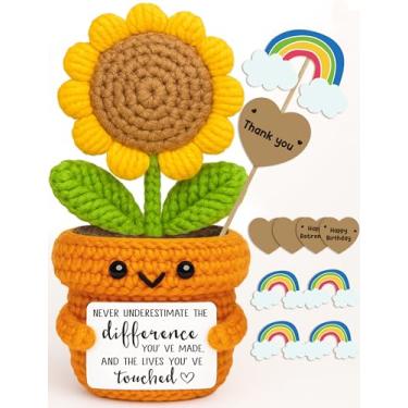 Imagem de Presente de afirmação de girassol de crochê "nunca subestime a diferença que você fez" presente de agradecimento para professor, mentor, colega de trabalho, funcionário, diretor | aposentadoria e