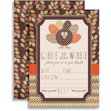 Imagem de Convites para festa de Ação de Graças Gobble Till You Wobble, pacote com 8 cartões de preenchimento de 12 x 17 cm com oito envelopes brancos da AmandaCreation