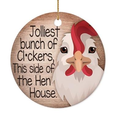 Imagem de Decorlion Enfeite de Natal – Enfeite de cerâmica para galinheiro mais alegre, decoração de Natal divertida para amantes de frango, galinheiro de fazenda para agricultores, amigos e família