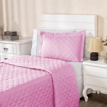 Imagem de Kit Colcha Veneza Solteiro 3 Peças | Cobre-Leito Liso + Fronha + Lençol com Elástico Branco | Roupa de Cama Solteiro Completa e Prática (Rosa Claro)