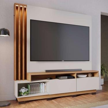 Imagem de Estante Home Sala de Estar 180cm Filipina Led Off White/Freijó G73 - Gran Belo