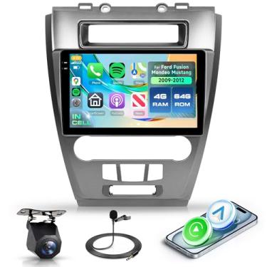 Imagem de Rádio estéreo 4G 64G Android para Ford Fusion Mondeo Mustang 2009-2012, Carplay sem fio, Android Auto, unidade de cabeça de tela sensível ao toque de 26,5 cm com GPS Bluetooth Mirror Link WiFi FM/RDS