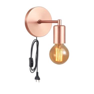Imagem de Cazabella Luminária Arandela de Parede Moderna, Metal Dourado, Design Geométrico, Estilo Industrial, com Interruptor, Bivolt, para Decoração Interior, 20x35cm (ROSE GOLD - C/INTERRUPTOR)
