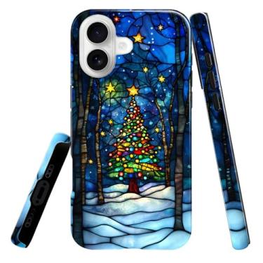 Imagem de heindiy Compatível com iPhone 17, capa brilhante com proteção total à prova de choque e anti-arranhões, capas para homem, mulher, árvore de Natal, noite de neve