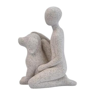 Imagem de MotiveTech Estátua de homem com cachorro, enfeite de prateleira, 3,9 x 2,5 x 5,2 polegadas, presente memorial, decoração para casa, Cinza Claro