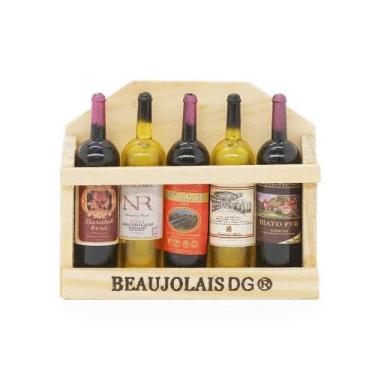 Imagem de Porta-vinhos em miniatura Odoria, escala 1/6, com 5 garrafas de madeir