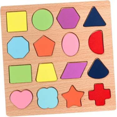 Imagem de Brinquedo Educativo de Madeira com Formas Geométricas Coloridas, Tabuleiro de Quebra-Cabeça para Reconhecimento de Formas, 16 Peças