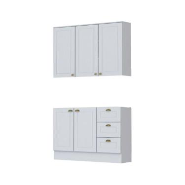 Imagem de Cozinha Modulada 2 Peças 5 Portas 3 Gavetas Henn Americana Branco