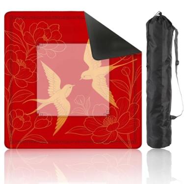 Imagem de Mahjong Mat 31.5" x 31.5" Elegant Chinese Oriental Elegant Swallow Bird Peony Flower Golden line Non-Slip Noise Reduction Mahjong Tiles Table Cover for Dominoes Poker Card Board and Tile Games