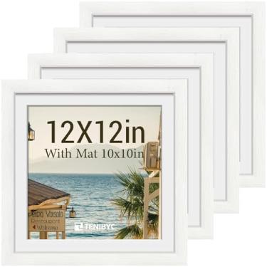 Imagem de Conjunto de porta-retratos de 30 x 30 cm – pacote com 4, molduras brancas de madeira maciça – vidro temperado – exibe fotos 25 x 25 cm com tapete ou 30 x 30 cm sem decoração de quarto, escritório