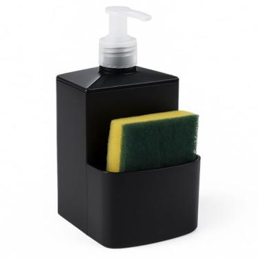Imagem de Dispenser de Detergente Bico Dosador com Suporte de Esponja 500 ml Preto Cozinha Pia Organizador Sabão
