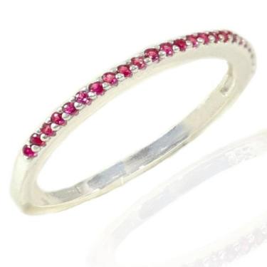 Imagem de Anel Feminino de Prata Cravejado Rosa Zirconia Meia Aliança - Lojas La