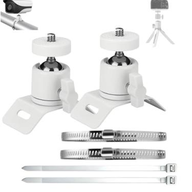 Imagem de Pacote com 2 suportes brancos de segurança CCTV com cabeça esférica rotativa de 360°, suporte de coluna de parafuso de 1/10.2 cm para sensor Arlo/Eufy/Ring/Wyze/Oculus, compatível com câmeras SLR