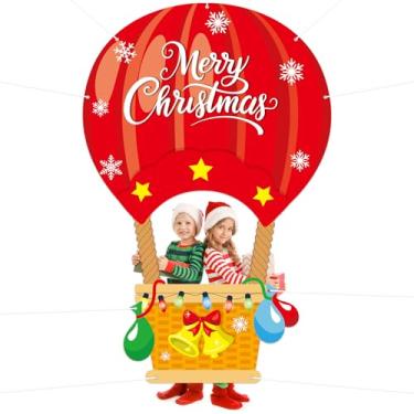 Imagem de Suporte de foto de Natal para decoração de balão de ar quente moldura grande Feliz Natal balão de ar quente banner moldura de festa de Natal para decoração de festa de aniversário de inverno 198 x 129