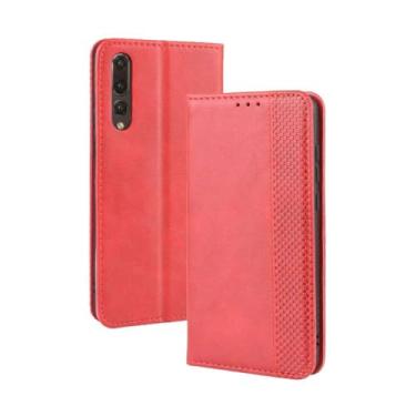 Imagem de Capa para HUAWEI P20 Pro,Retro Flip magnético,Caso de telefone de couro PU,Design de carteira com 3 slots de cartão e 1 clipe de dinheiro -Red