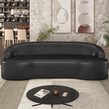 Imagem de Sofá Decorativo 3 Lugares 210Cm Joel Curvo Com Encosto Pu Preto G15 - Gran Belo