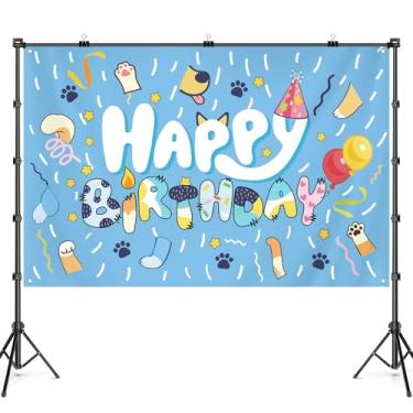 Imagem de Decoração de fundo azul de 1,5 x 1,8 m para fotos felizes, decoração de aniversário de cachorro, artigos de festa infantil, decoração de fotografia em casa