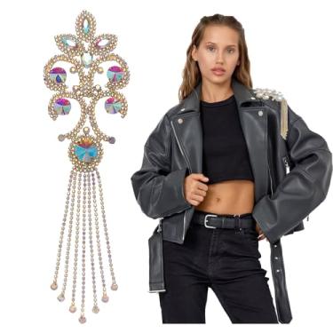 Imagem de letsinstyle Remendos de reparo de borla de flor de strass, aplique de franjas de ombro de dragonas de diamante dourado, aplique de costura para chapéus, jeans, bolsa, calça social, acessórios DIY