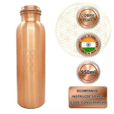 Imagem de Garrafa de Cobre Puro Indiana Ayurvédica Cor:FLOR DA VIDA - Fluir, FLO