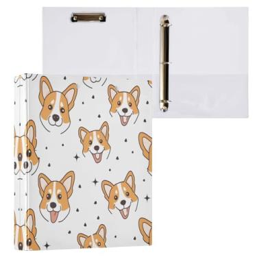 Imagem de Qilmy Organizador de fichário redondo de cachorro fofo de desenho animado, fichário de 3 anéis com prancheta (carta A4), fichário fofo para material de escritório escolar 690