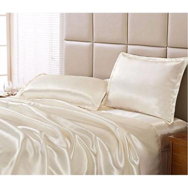 Imagem de Jogo Lençol Casal Queen Cetim Seda Pérola Com Vira 4 Peças