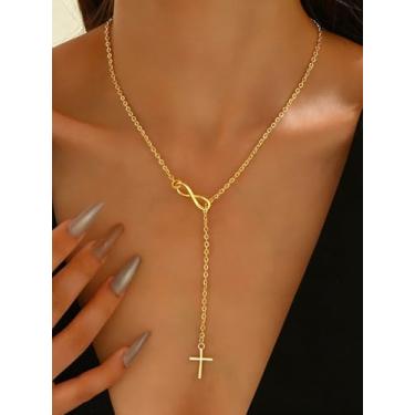 Imagem de Colar feminino dourado com símbolo do infinito e corrente em Y - Presente moderno simples e distinto