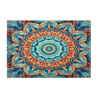 Imagem de Burbuja Tapete de banho mandala, tapete de banheiro absorvente extra macio com suporte antiderrapante para banheiro, banheira, chuveiro, 41 x 61 cm