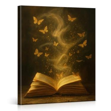 Imagem de Moody Victorian Bookish Wall Art Print Dark Academia Library Canvas Picture Vintage Book Butterfly Painting Artwork for Gallery Library Bookstore Decoration 20x25 cm emoldurado