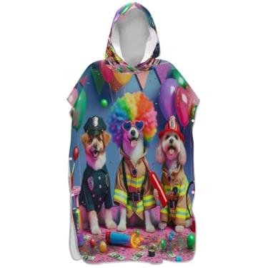 Imagem de Joisal Poncho de surfe trocador de roupão adulto com capuz toalha de banho absorvente ponchos de praia para homens cães engraçados coloridos