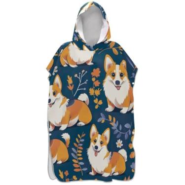 Imagem de Joisal Lindo cão flor azul surfe poncho trocador adulto plus size homens mulheres poncho com capuz toalha de natação