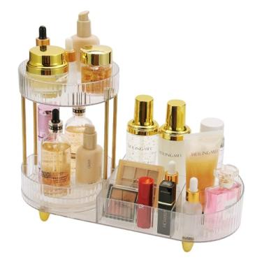 Imagem de Zlxtxpor Organizador de maquiagem, bandeja rotativa de perfume, 5 compartimentos, organizadores de cosméticos e cuidados com a pele, suporte de pincéis de maquiagem para banheiro, banheiro, quarto