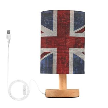 Imagem de Joisal Luminária com bandeira britânica para mesa de cabeceira com abajur de linho para quarto, decoração de mesa de cabeceira