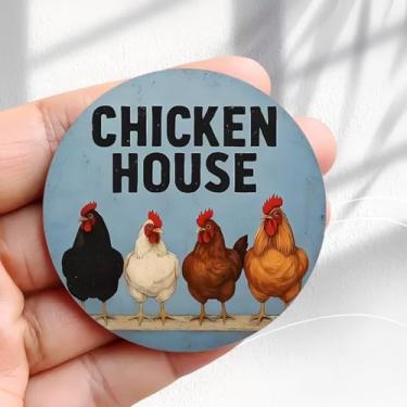 Imagem de Placa de galinha com ímã de geladeira vintage com design de galinhas - Adesivo redondo de acrílico de 5,8 cm para geladeira, presente de decoração retrô, tamanho perfeito para geladeira, armário ou